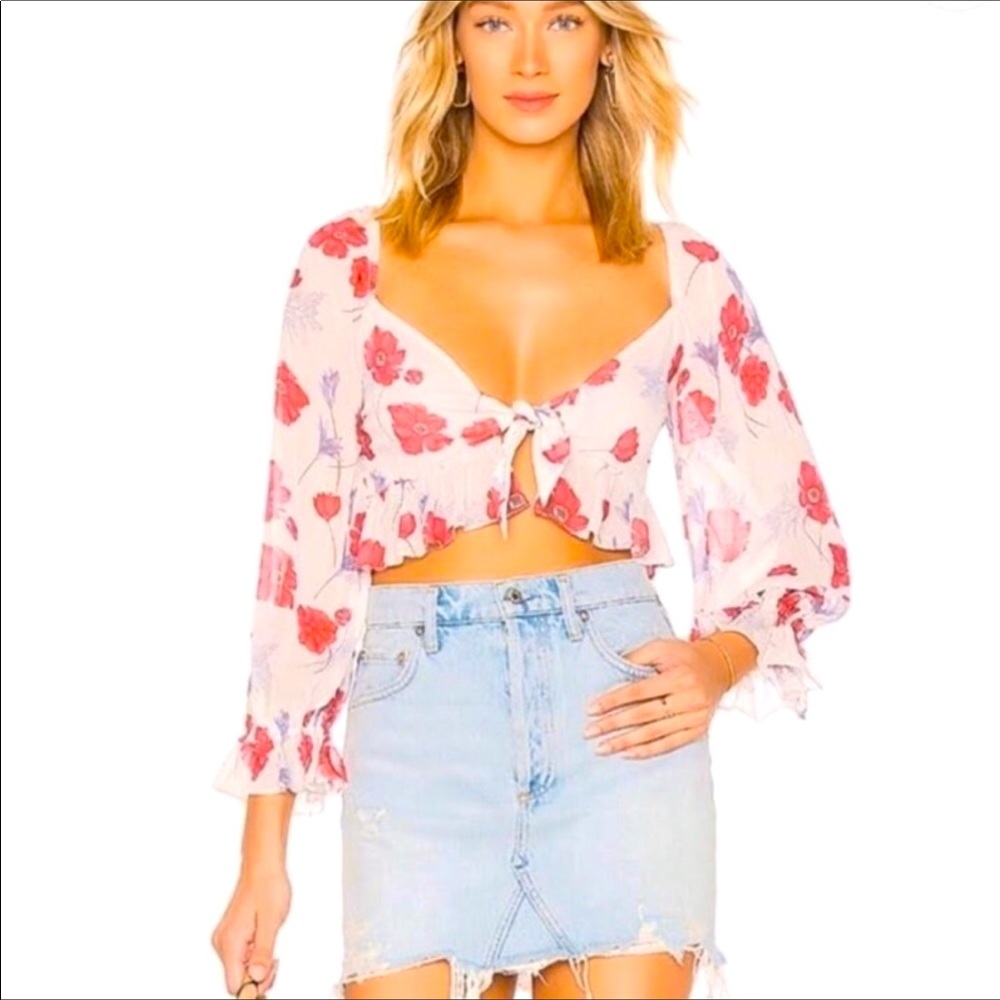 Revolve Front Tie Ruffle  Cropped Blouse